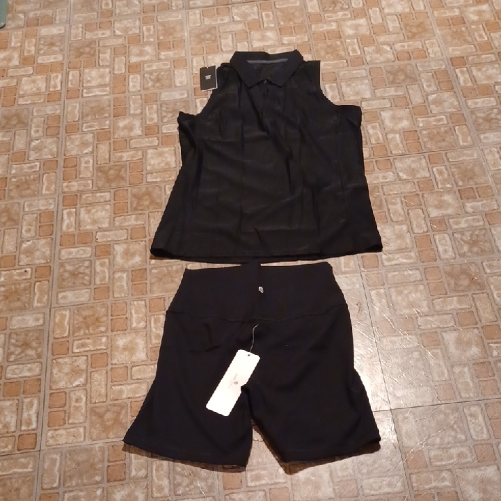 CRZ YOGA Black Athletic Set Hiwzffy Top And Crz Workout Shorts Size Medium